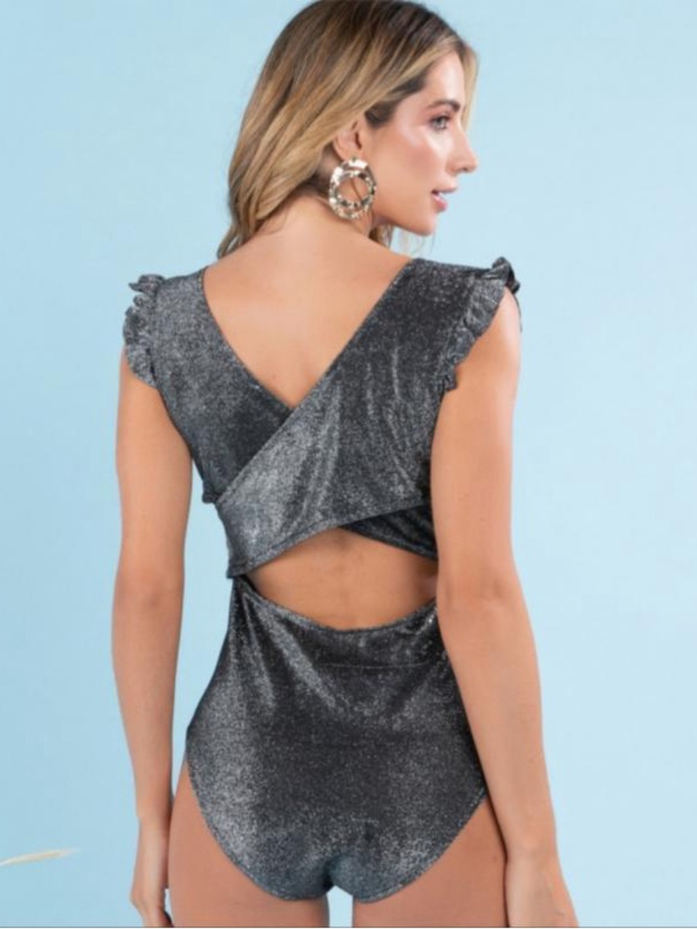 Bershka silver shimmer bodysuit